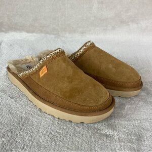 UGG Tasman Slip On Slippers Womens Size 9 Chestnut Brown Suede Sheepskin